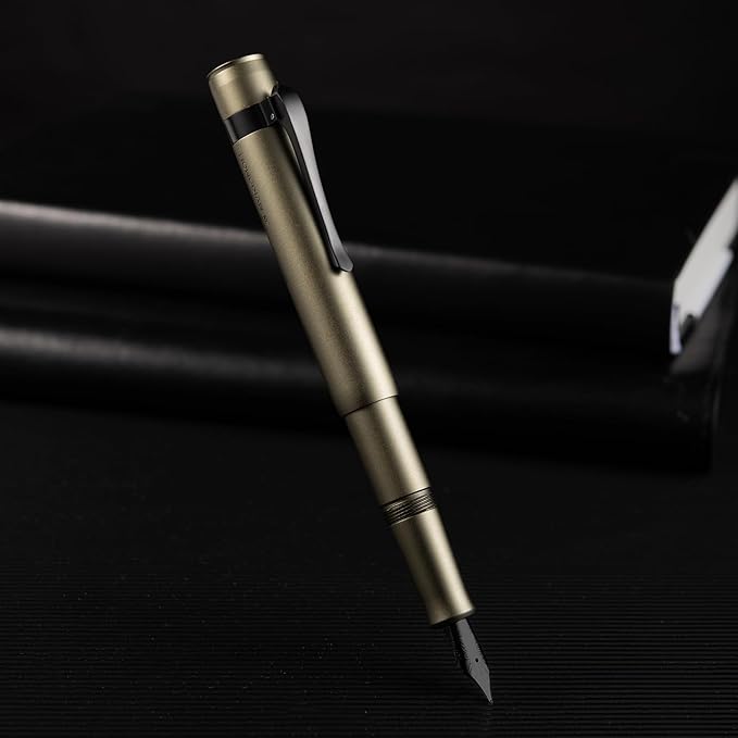 Hongdian M2 Black Forest Mini Fountain Pen, Extra Fine Soft Nib & Sleek Shape Aluminium Short Pocket Travel Pen (Army Green)