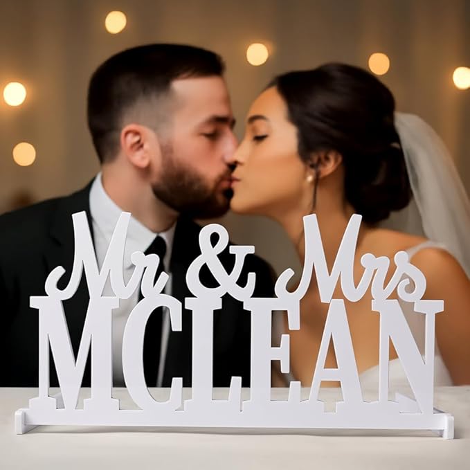 callie Personalized Mr and Mrs Wedding Table Name Sign, Custom Wooden Acrylic Table Decor for Wedding, Bridal Shower Party