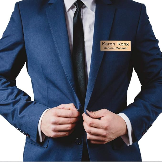 Custom Metal Engraved Name Tag Badge for Business Personalized Identification with Pin or Magnetic Backing ID Badge (Gold/Black, 1" x 3")