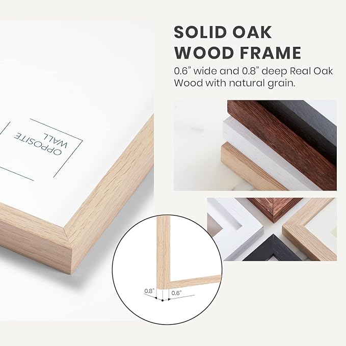 Opposite Wall - Set of 2-5x7 in - Natural Solid Oak Wood Picture Frames with Mat - Wall Hanging & Tabletop Photo Frame - Pictures Display 4x6 with Mat, 5x7 without - Office, Gallery & Home Decor