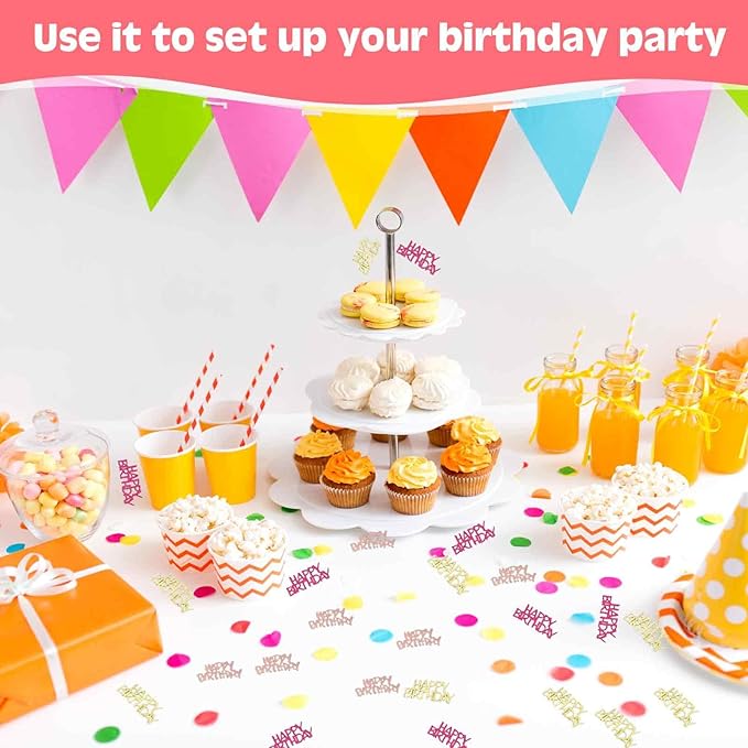 560 PCS Glitter Happy Birthday Confetti, Rose Gold Table Decorations, Iridescent Metallic Foil for DIY Crafts Festive Table Decoration