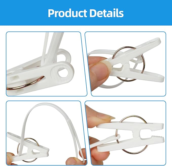 60 Pack Clothes Pins with Plastic Rope,Multi-Purpose Clips for Hanging,Windproof Plastic Clothespins for Hanging Baby Clothes,Socks,Hats, Pants, Bras, Underwears,Towels,Photos,White, Brown, Gray, Gree