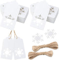 jijAcraft Christmas Gift Tags - 100Pcs Christmas Tags with String, Blank Xmas Name Labels, White Paper Hollow Trees, Rudolph, Snowflake Shapes Holiday Labels for Xmas Party Favors, DIY Crafts, Jar