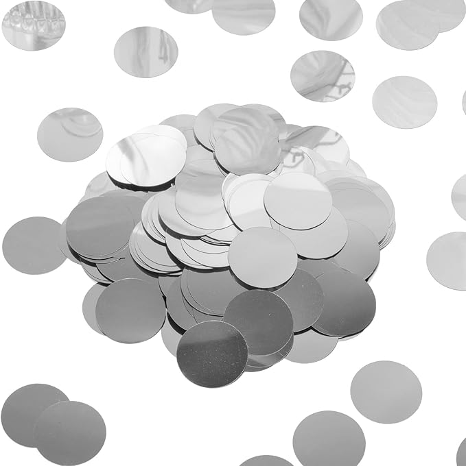 Silver Sparkle Confetti 1.2 Inch - 300 Metallic Flakes for Wedding, Birthday Party, Table Scatter