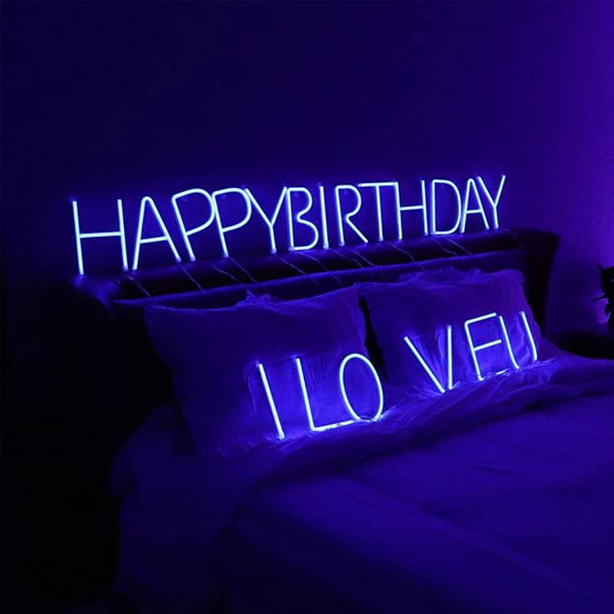 LED Blue Neon Letter Signs Night Light Battery or USB Operated LED Marquee Letters Neon Art Decorative Lights Wall Decor for Children Baby Room Christmas Wedding Party Decoration(M)
