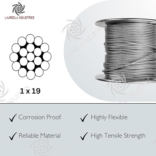 Laureola 1/8" Type-1x19 Grade-316 Stainless Steel Cable Railing Wire Rope - 500ft