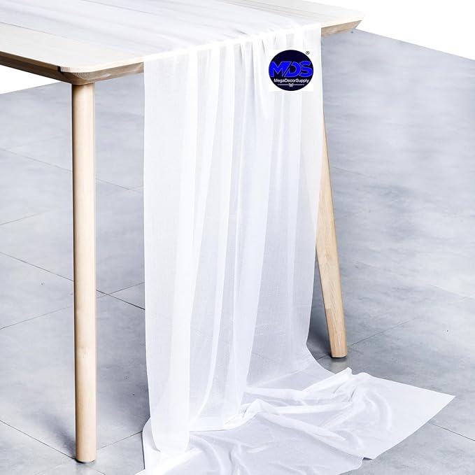 MDS Halloween Chiffon Table Runner - 15 Pack, 29 x 170 Inches, 14ft Each - Sheer Spooky Table Runners for Haunted House Parties, Trick-or-Treat Tables, Witchy Décor, Wedding & Events - White