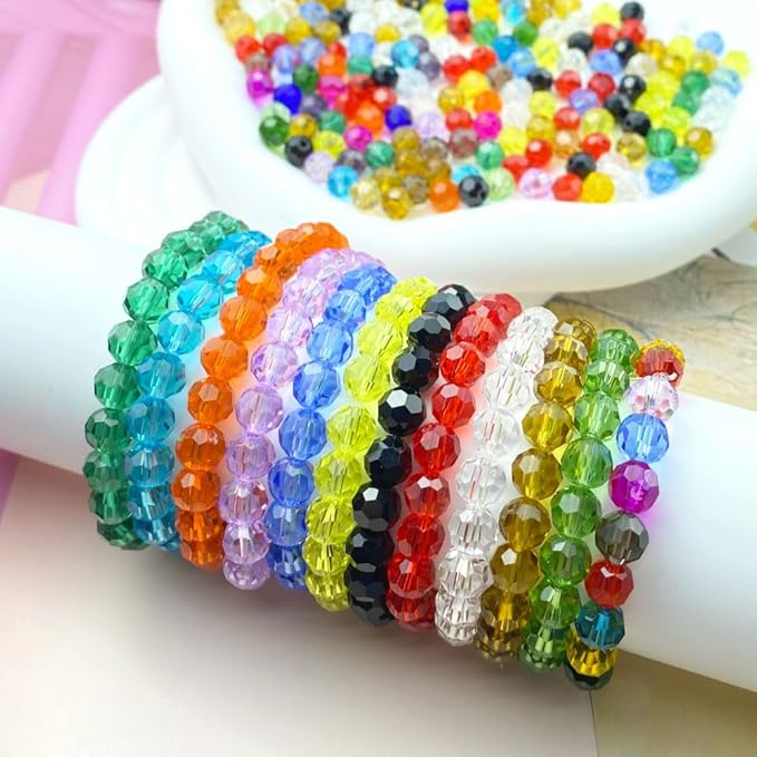 200 PCS 6mm Crystal Glass Beads Round Multiple Faceted Loose Spacer Glass Beads for DIY Handcrafte Bracelet Necklace Earring Jewelry Making(Transparent)