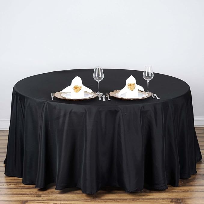 Efavormart Round Tablecloth, 108 Inch Stain & Wrinkle Resistant Washable Table Cloth, Decorative Polyester Fabric Table Cover for Banquet, Wedding, Dining- Black