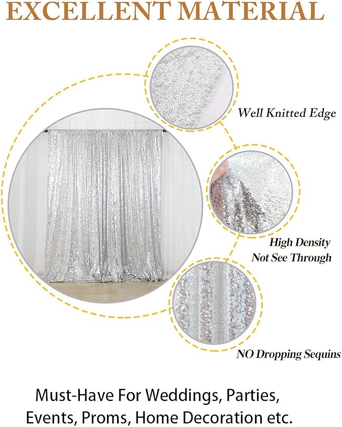 ShinyBeauty 8FTx10FT Silver Sequin Backdrop | Sparkle Drapes for Photoshoots, Weddings, and Parties | Elegant Glitter Background for Photography Backdrops