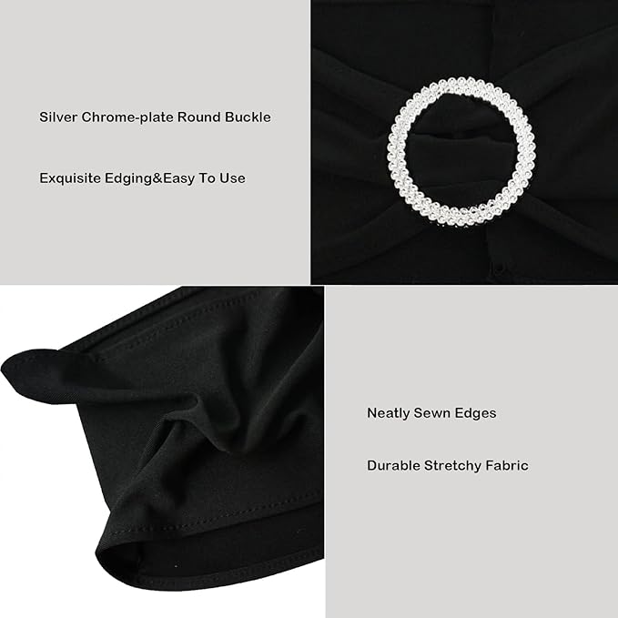 Spandex Chair Sashes Bands 30PCS Stretch Chair Ties Bows with Buckle Slider for Wedding Party Banquet Decoration (Black)…