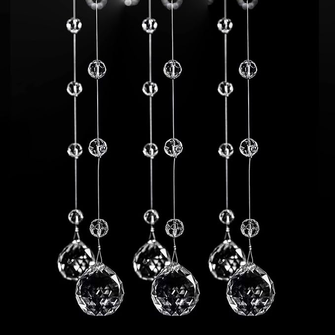 Clear Crystal Beads Strands Glass Beads String Hanging Decor for Wedding Arch Centerpieces Curtain Chandelier Ornaments Door Ceiling Beaded Drapes Decoration Accessories(2 Feet 5pcs)