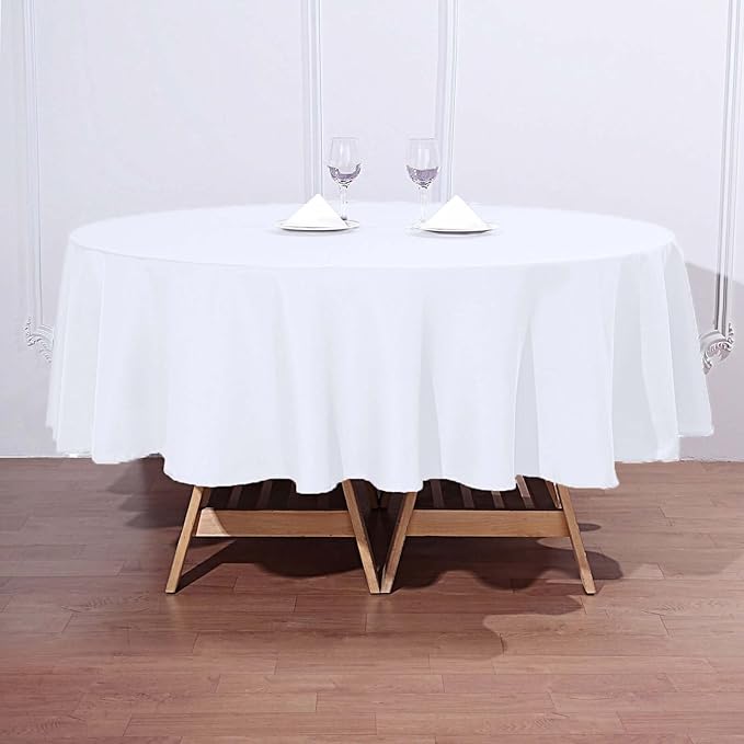 Efavormart Round Tablecloth, 90 Inch Stain & Wrinkle Resistant Washable Table Cloth, Decorative Polyester Fabric Table Cover for Banquet, Wedding, Dining- White