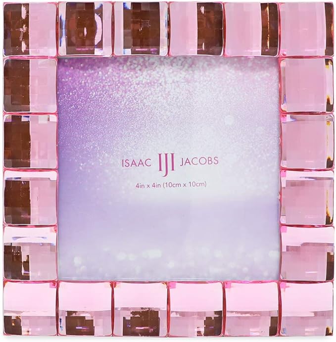 Isaac Jacobs Decorative Sparkling Light Pink Jewel Picture Frame, Photo Display & Home Décor (4x4, Light Pink)
