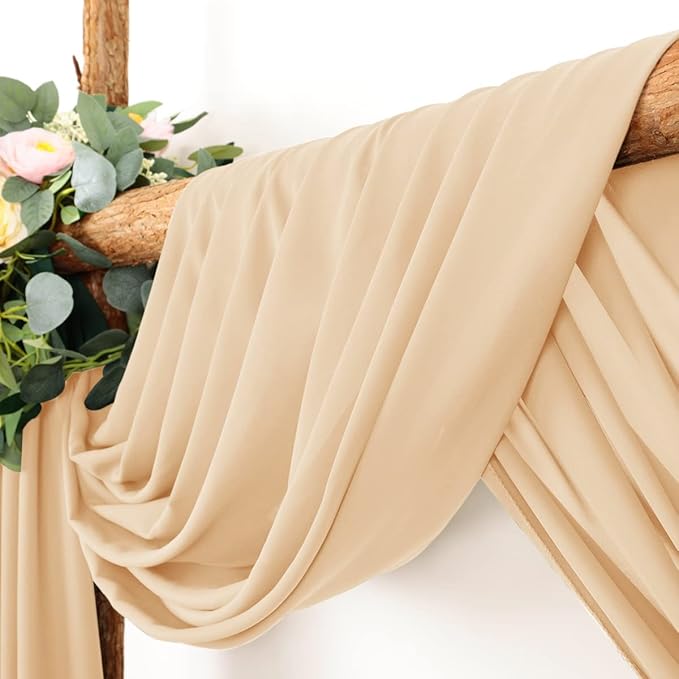 Wedding Arch Draping Fabric 2 Panels 30'' x 18FT Champagne Sheer Chiffon Arch Drapery for Photo Booth Bridal Shower Baby Shower Church Decor Newborn Photography Christening Outdoor Party