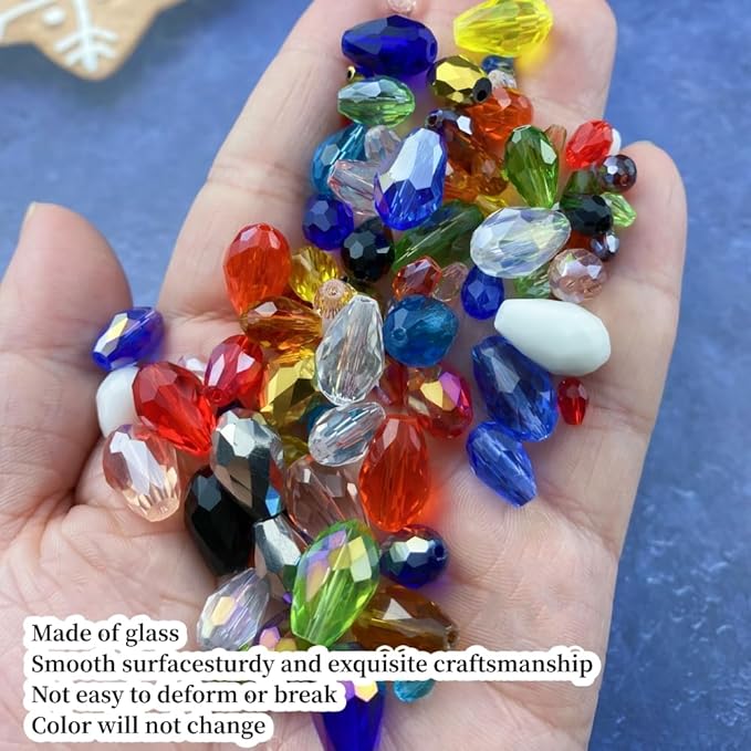 130pcs 6x8mm Teardrop Crystal Glass Beads Vertical Hole Faceted Glass Teardrop Spacer Beads for Bracelets Necklace Earring DIY Jewelry Making Craft(Red)