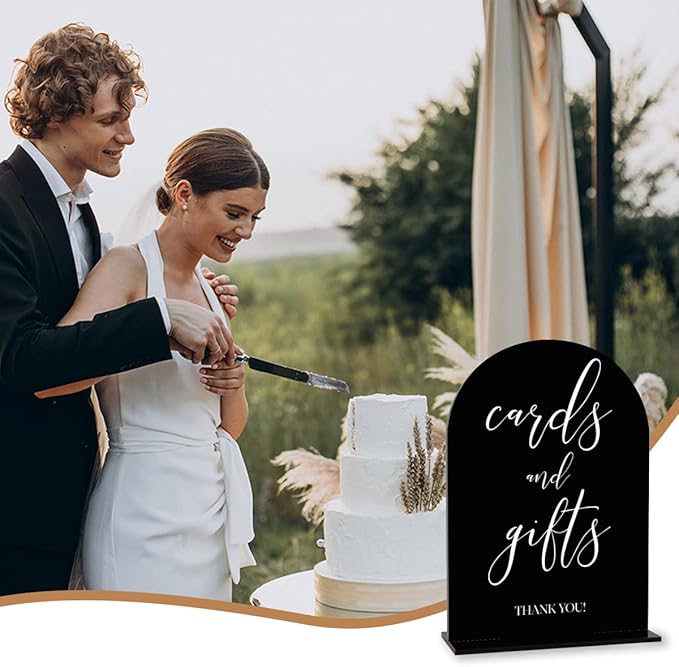 Black Cards and Gifts Sign, Wedding Engagement Bridal Shower Baby Shower Party Decor for Reception Reception, Weddings Acrylic Sign