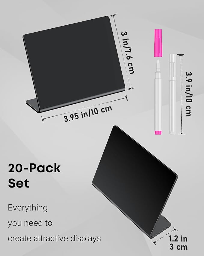 Uniclife 20 Pack Mini Chalkboard Signs for Food, Small Chalkboard Signs with Chalk Markers, Reusable Glossy Acrylic Food Signs Food Labels for Party Buffet Wedding, Blackboard Place Cards Table Signs