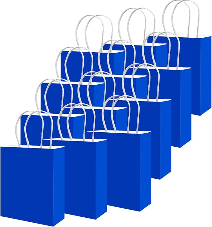 qiqee 50-Packs Diamond Blue Paper Gift Bags with Handles Bulk 13"x10.3"x4.6" Large Size Party Favor Bags Multiple Uses