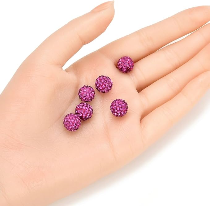 100pcs Adabele Grade A Suncatcher Crystal Rhinestone Pave Loose Beads 10mm Fuchsia Pink Polymer Clay Disco Ball Spacers Compatible with Shamballa All Craft Jewelry Making DB10-22
