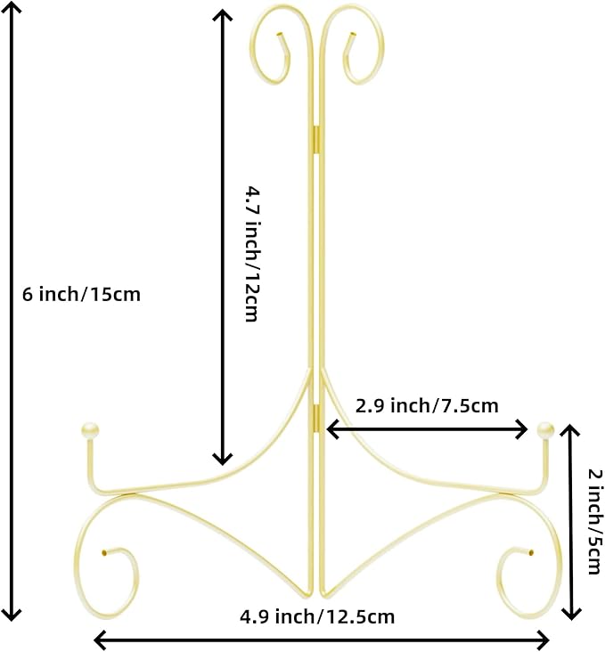 Plate Stand for Display with Hinged Folding Design, 6 Inch Picture Stands for Tables, Small Easels for Displaying Book, Art Piece, Photo and Platter, 6’’ Gold