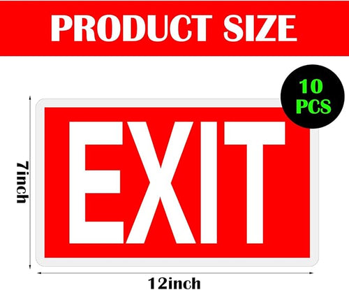 10 Pcs Glow in the Dark Exit Signs for Business 12 x 7 Inch Photoluminescent Signs Stickers for Indoor Outdoor for Business, Office, Warehouse (Without Arrows)