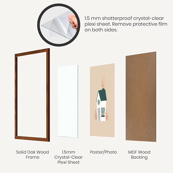 Opposite Wall - 22x28 in - Dark Solid Oak Wood Picture Frame - Lightweight, Versatile & Shatterproof - Wall Hanging Poster or Photo Frame - Wall Decor for Office, Gallery & Home