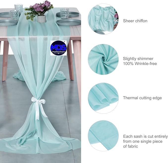 MDS 20 Pack 10ft Chiffon Table Runner 29 x 120 Inches Sheer Wedding Runner Romantic Rustic Table Runner for Wedding Decorations, Birthday Parties, Bridal Shower Party Arch Decor - Teal