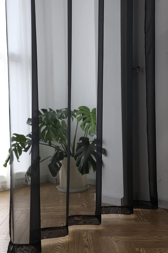 Window Black Sheer Curtains 130 Inches Long 2 Panels Sheer Curtain Basic Rod Pocket Panel for Bedroom Children Living Room Yard Kitchen (Black, 52" W x 130" L | 2 pcs)