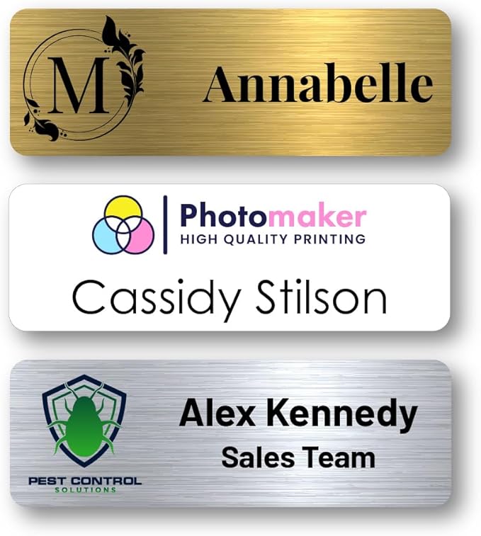 Custom Name Tags - Full Color Logo Name Tags - Scratch Resistant Metal Front & Hard Plastic Back (1x3 Inch, White)