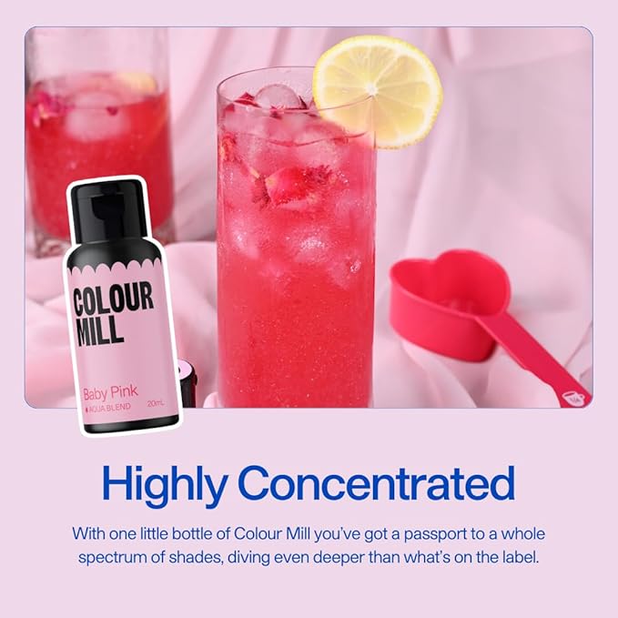 Colour Mill Kickstarter Pack Aqua Blend Water-Based Food Coloring, 20 Milliliters Baby Pink, Black, Chocolate, Forest, Hot Pink, Lime, Orange, Purple, Red, Royal, Sky Blue & Yellow