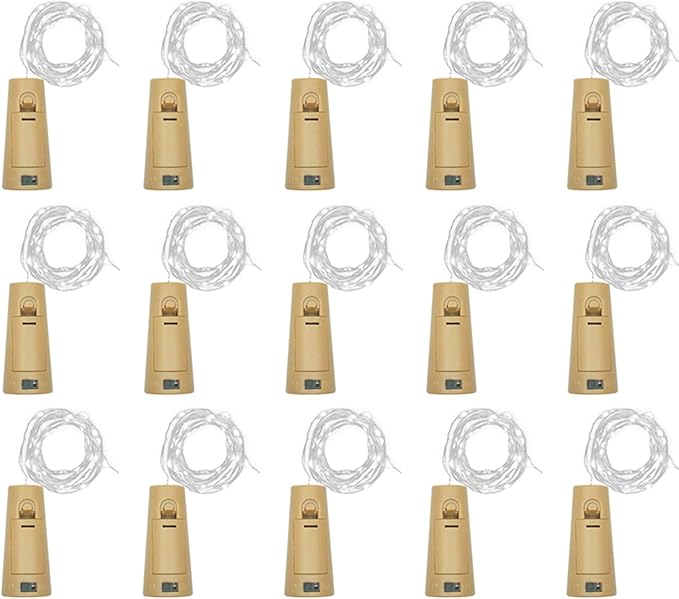 Wine Bottle Lights with Cork, LoveNite Battery Operated 20 LED Cork Shape Silver Wire Colorful Fairy Mini String Lights(No Bottles) for DIY, Party, Decor, Christmas, Halloween,Wedding (15, Cool White)