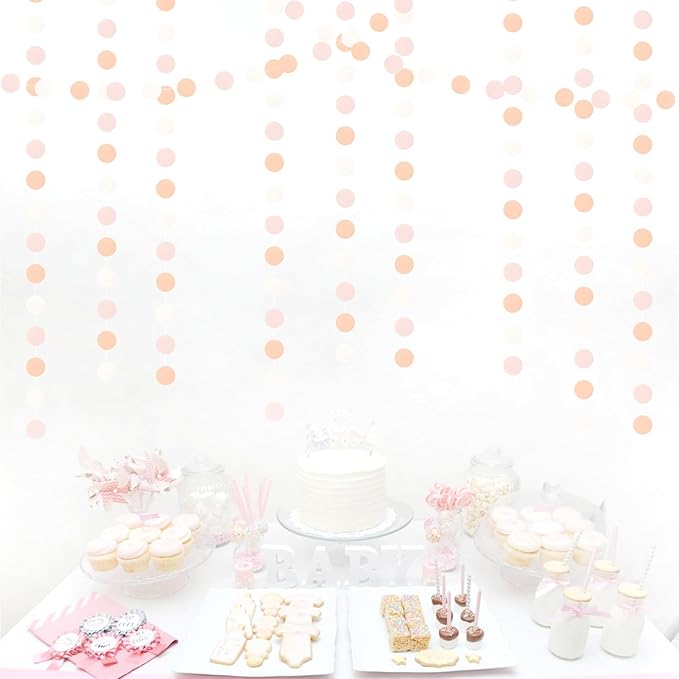 Peach-Pink White Party-Decorations Paper Garland - 52ft Princess Birthday Streamers Banner,Boho Bridal Baby Shower Bachelorette Wedding Hanging Supplies Decor Hugfond
