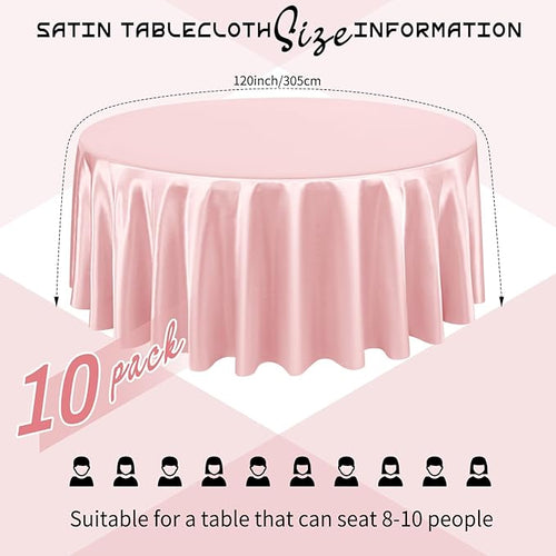 10 Packs Satin Tablecloth 120 Inch Rose Gold Round Table Cloth Silk Tablecloth Smooth Fabric Overlay Satin Table Cover Decoration for Wedding Party Banquet Events