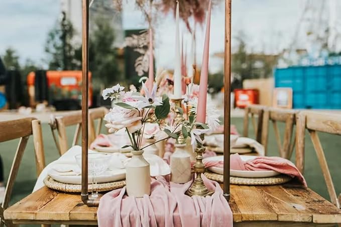 Luxurious Velvet Table Runner, 10ft Wedding Reception Decorations, 20x120inch Soft Velvet Fabric, Table Linen Overlay, Wedding Table Runners (Dusty Rose/ Blush Pink /Mauve, 20X120inch)