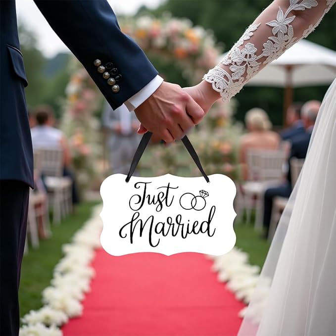 Acrylic Wedding Sign, Ring Bearer Sign, Just Married Decor, for Rustic Wedding Decor Hanging Signs, Acrylic Hanging Signs With Ribbon for Chairs Weddings Reception Decorations and Event Party (White)