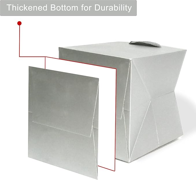 Silver Gray Paper Gift Bag Small Square Bottom Kraft Paper Bags with Handles for Wedding Baby Shower Birthday Party (Silver Grey, 8 x 8 x 8 in, 10 CT)