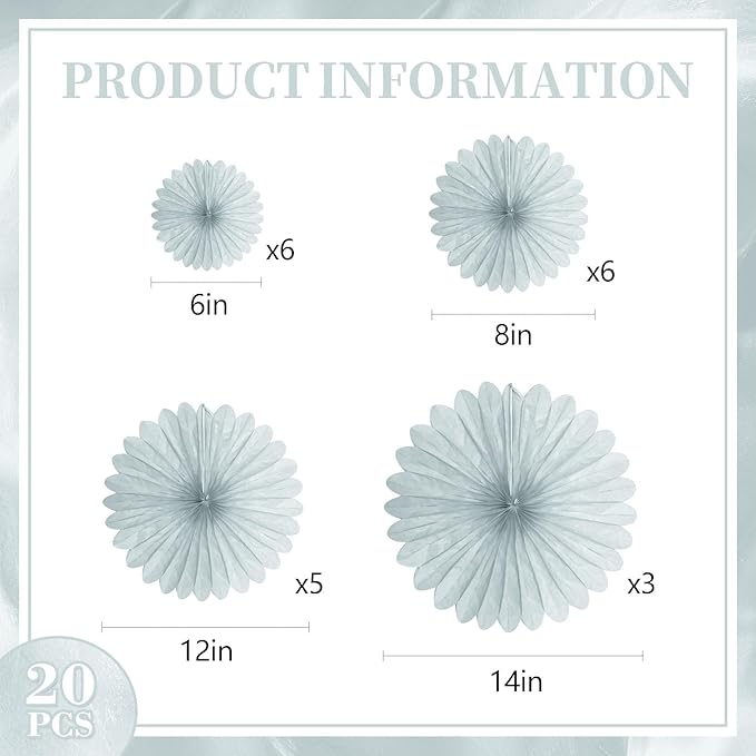 20 Pcs Gary Hanging Paper Fan, Hanging Honeycomb Round Paper Fans for Weddings, Birthdays, Christmas, Baby Showers, Classroom, Events Ceiling Party Supplies Decorations
