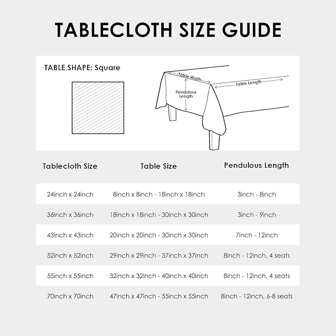 Square White Tablecloth 43 x 43 Inch Polyester Fabric Washable Table Cloth Decorative Wrinkle Resistant Solid Color Table Cover for Kitchen Dinning Party Wedding Camping