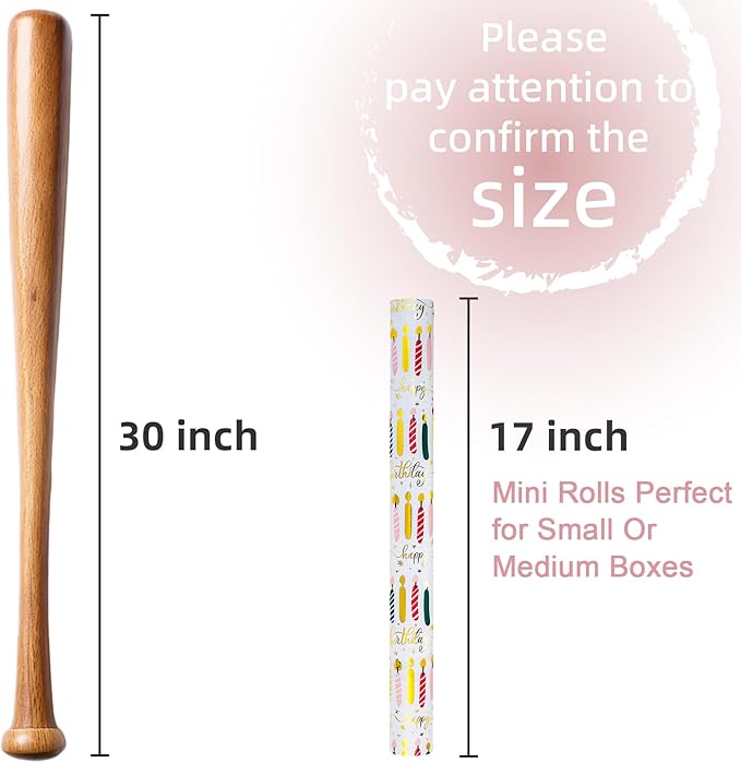 Yarcony Birthday Candle Wrapping Paper Roll - 17Inch X 33Feet - Elegant Rainbow Gold Foil Candles Gift Wrap Paper for Girl's Birthday, Christmas, Holiday, Party and Sophisticated Celebration