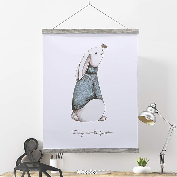 Magnetic Poster Hanger, 17x24 17x11 17x22 Poster Frame Wood Wooden Magnet Print Posters Dowel Scroll Hanger Hangers Hanging Kit for Walls Map Canvas Artwork (Grey, 17")