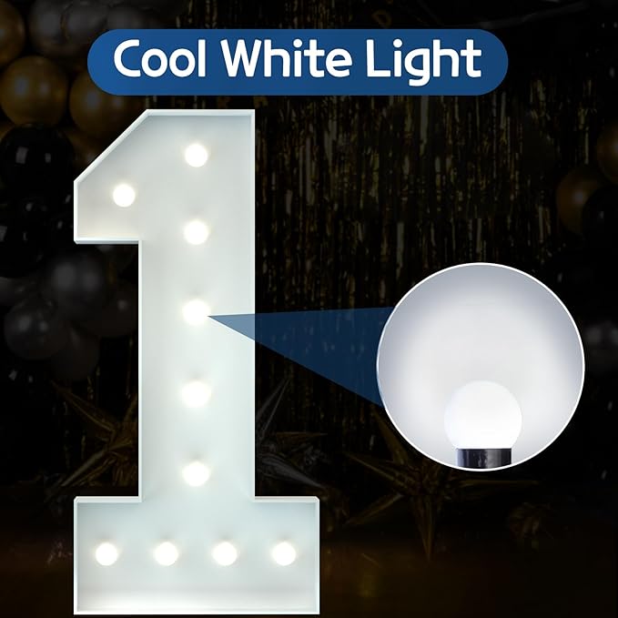 Marquee Numbers 4 Feet Tall Big Light Up Numbers First 1st 21st Wild One Happy Birthday Decorations Girl Boy White Anniversary Party Decor Large Cardboard Prop Backdrop Sign 1