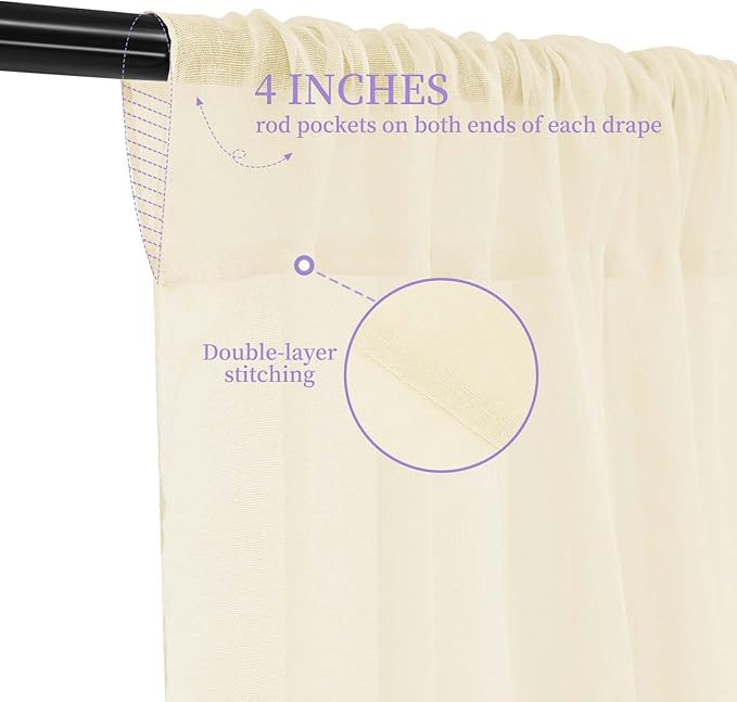 6 Panels Ivory Ceiling Drapes for Wedding, 5ftx15ft Ceiling Drapes Cheesecloth Sheer Fabric Curtain Wedding Arch Draping Fabric Romantic Ceiling Decorations for Weddings Party Ceremony Stage