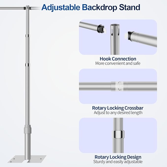 Pipe and Drape Backdrop Stand, 20x10ft Heavy Duty Adjustable Background Frame with Metal Base, Back Drop Holder for Parties Photography Wedding Photoshoot Decoration