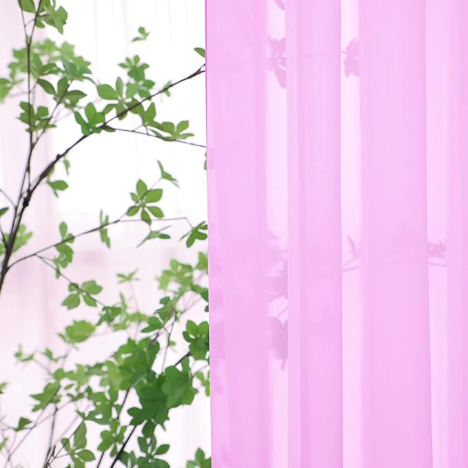 Window Pink Sheer Curtains 145 Inches Long 2 Panels Sheer Curtain Basic Rod Pocket Panel for Bedroom Children Living Room Yard Kitchen (Pink, 52" W x 145" L | 2 pcs)