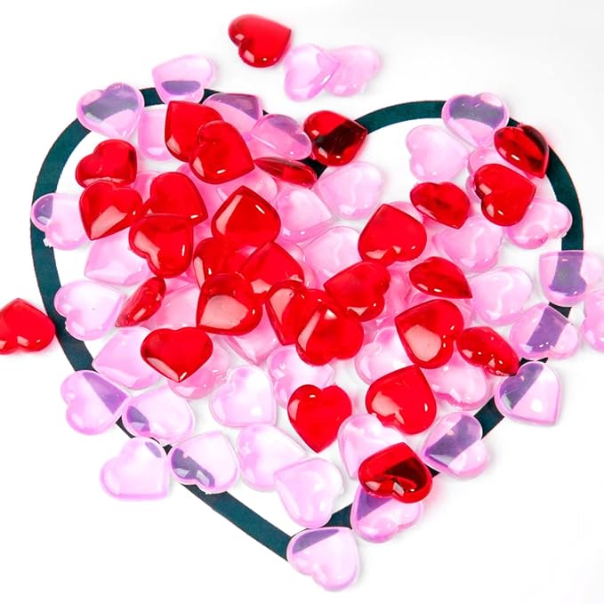 Fangoo 110 Pieces Red Pink Acrylic Heart Gems for Valentine's Day Decor Heart Rocks Vase Filler Table Scatter for DIY Crafts Engagement Wedding Anniversary Home Decoration