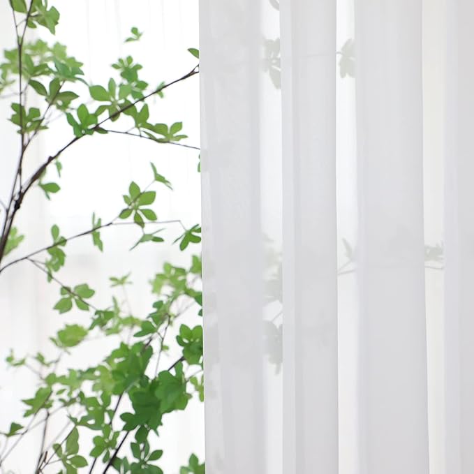 Basic White Sheer Curtains - 2 Panel, 90" L x 52" W | Bedroom, Living Room, Kitchen