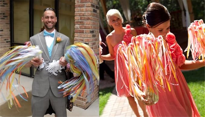 50pcs Ribbon Stick Wands Off White Streamers with Gold Bells for Wedding Party Favors for Guests