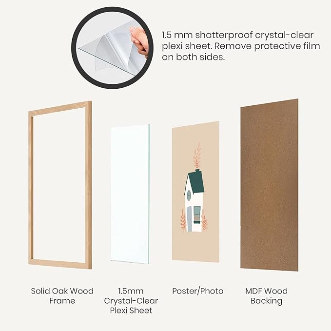 Opposite Wall - 16x20 in - Natural Solid Oak Wood Picture Frame - Lightweight, Versatile & Shatterproof - Wall Hanging Poster or Photo Frame - Wall Decor for Office, Gallery & Home