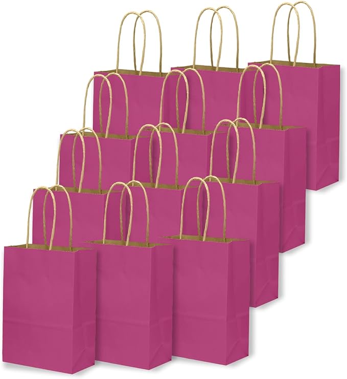 qiqee 24 Pcs Rosy Mini Paper Gift Bags with Handles 6"x4.5"x2.5" Small Brown Kraft Party Favor Treat Bags Multiple Uses (Mini size)